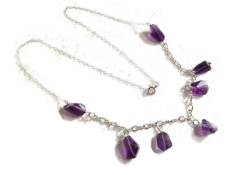 Amethyst Halskette - Februar Geburtsstein Lila Schmuck Sterling Silber Kette Edelstein Franse Geschenk Handgemacht Carmal von jewelrybycarmal
