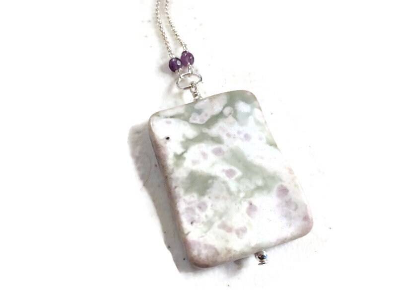 Amethyst Halskette - Lila Schmuck Sterling Silber Edelstein Mod Anhänger Lang Fashion Chic Kette von jewelrybycarmal