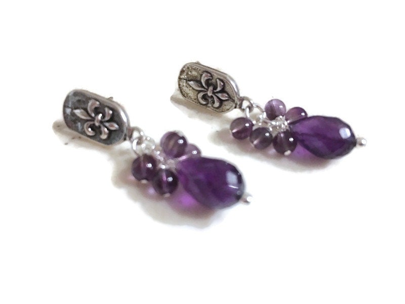 Amethyst Ohrringe - Lila Edelstein Schmuck Sterling Silber Lsu Fleur De Lys Februar Geburtsstein Geschenk Handgemacht Carmal von jewelrybycarmal