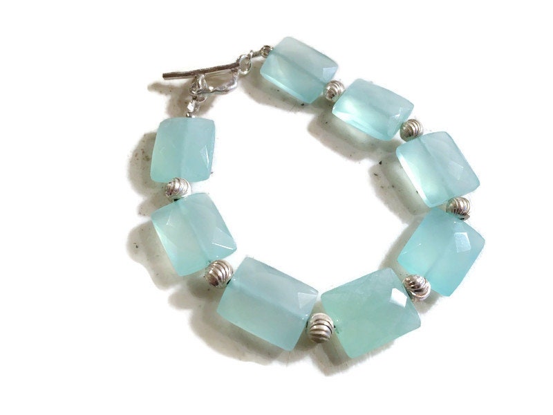 Aqua Armband - Chalcedon Edelstein Schmuck Sterling Silber Luxe Couture Perlen von jewelrybycarmal