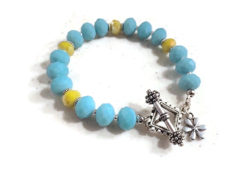 Blau Und Gelb Armband - Silber Schmuck Kristall Blume Charme Mode von jewelrybycarmal