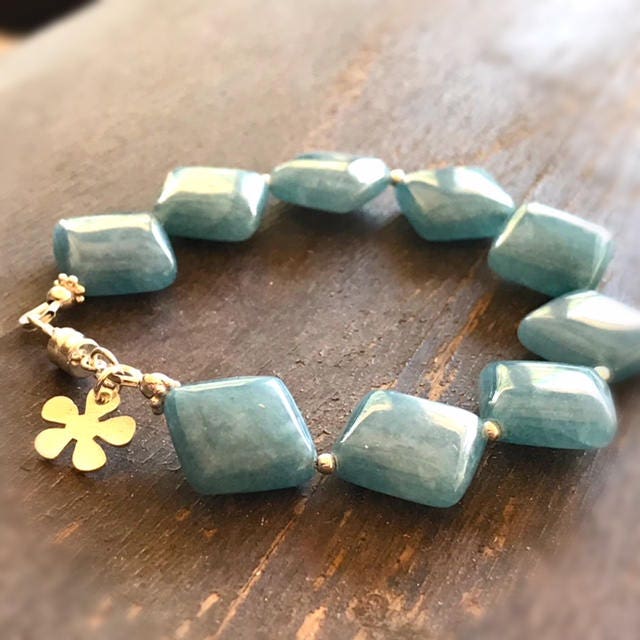 Blaues Armband - Achat Edelstein Schmuck Sterling Silber Perlen Chic Blumen Charm von jewelrybycarmal