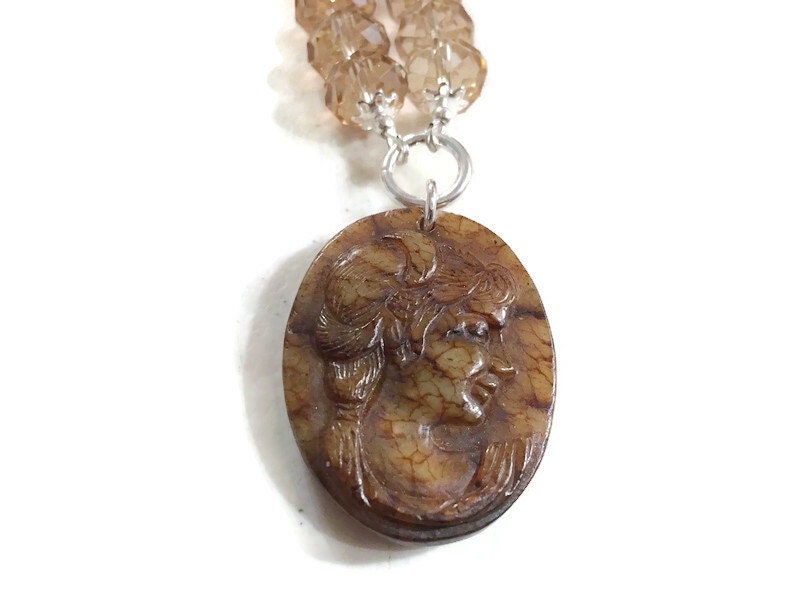 Braune Halskette - Kamee Anhänger Schmuck Chunky Statement Sterling Silber Klassisch von jewelrybycarmal