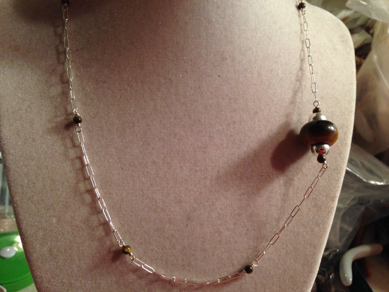 Braune Halskette - Sterling Silber Schmuck Tigerauge Edelstein Mode Kette Chic von jewelrybycarmal