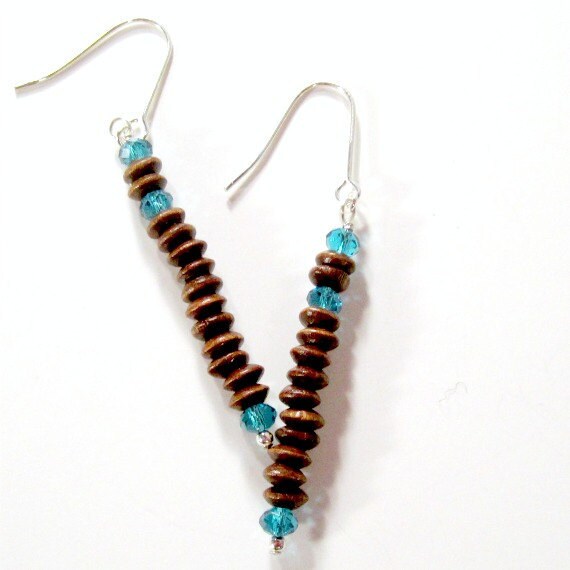 Braune Ohrringe - Petrol Kristallschmuck Sterling Silber Schmuck Braun Holz Baumeln Einzigartige Er-86 von jewelrybycarmal