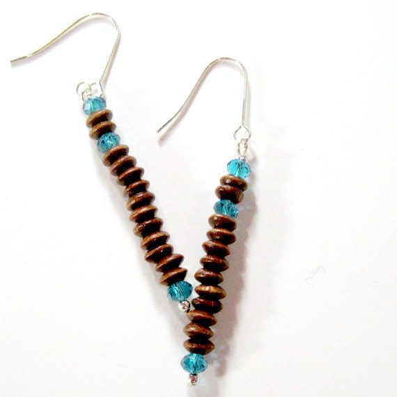 Braune Ohrringe - Petrol Kristallschmuck Sterling Silber Schmuck Braun Holz Baumeln Einzigartige Er-86 von jewelrybycarmal