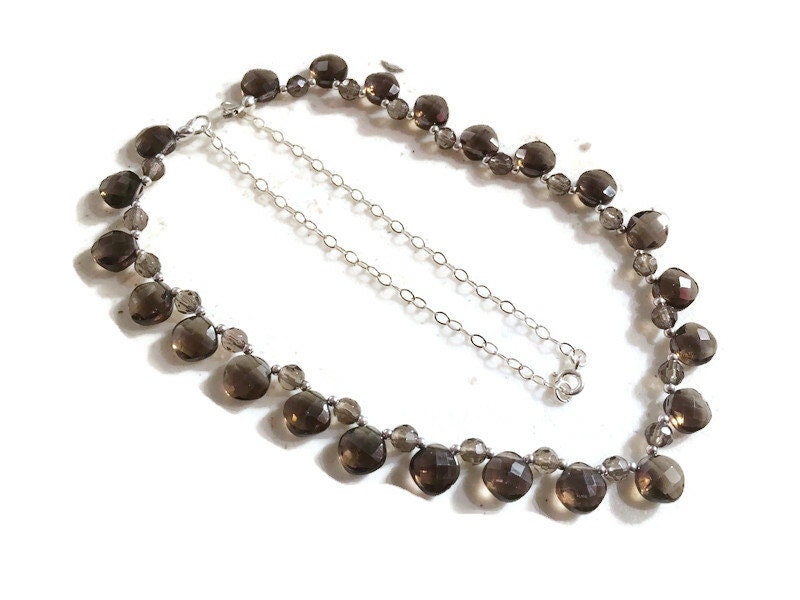 Braune Rauchquarz Halskette - Sterling Silber Schmuck Edelstein Bib Kette von jewelrybycarmal