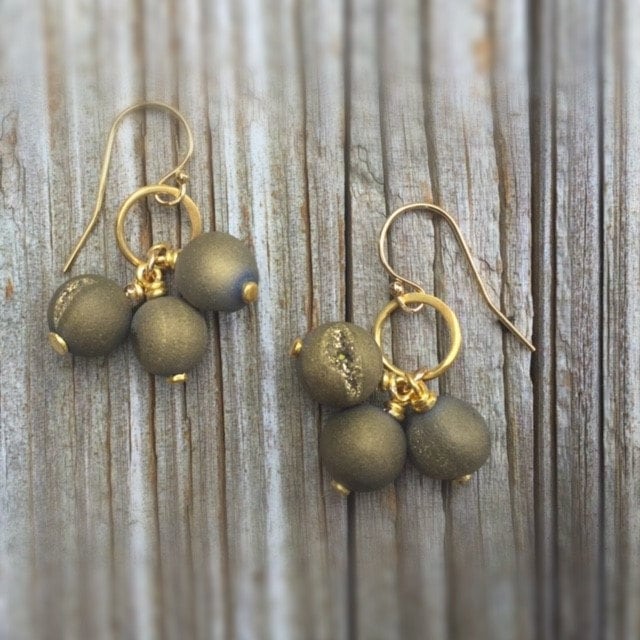 Druzy Ohrringe - Brauner Schmuck Edelsteinschmuck Gold Mod Mode von jewelrybycarmal