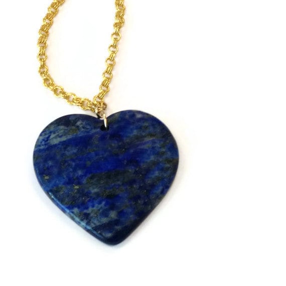 Dunkelblaue Halskette - Lapis Herz Anhänger Gelbgold Schmuck Lazuli Edelstein Lange Kette Denim Valentine N-Tbm Dunkelblaue Halskette - Lapis Herz Anhänger Gelbgold Schmuck Lazuli Edelstein Lange Kette Denim Valentine N-Tbm von jewelrybycarmal