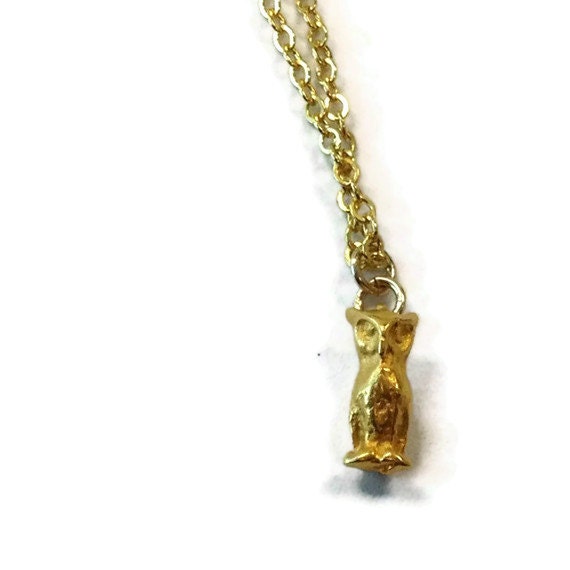 Eule Halskette Gold Schmuck Charm Vermeil Weise Einfache Alltags Zierliche Kette Vogel Anhänger Mystery N-289 von jewelrybycarmal