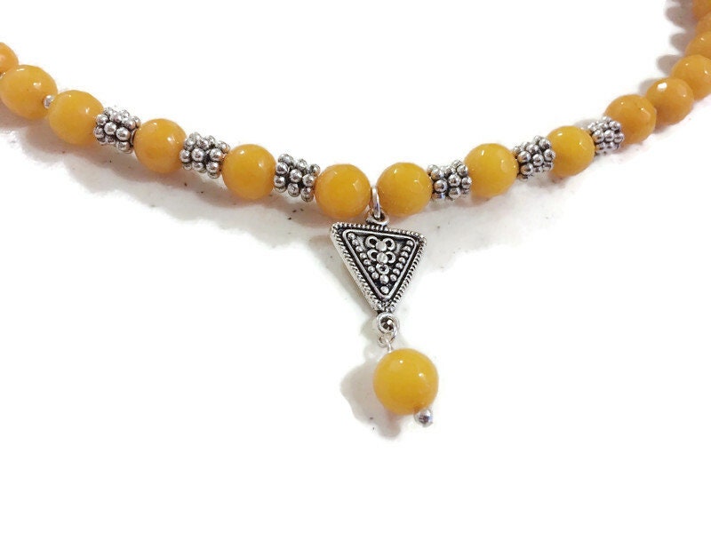 Gelbe Kette - Jade Edelstein Schmuck Silberschmuck Anhänger Perlen Südwesten Senfgelb von jewelrybycarmal