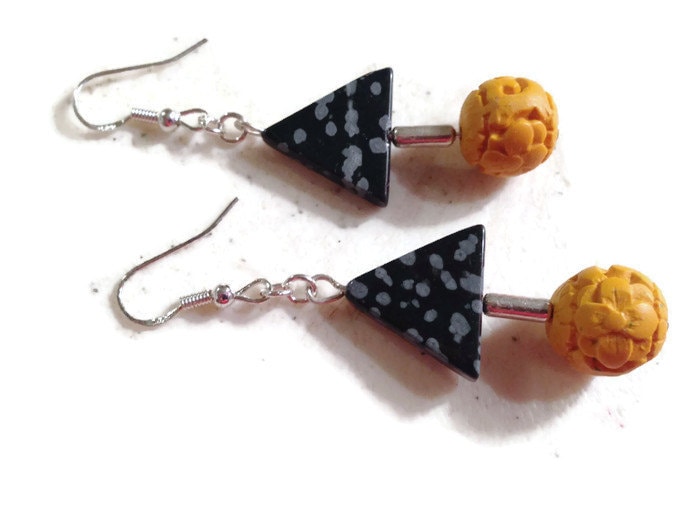 Gelbe Und Schwarze Ohrringe - Silberschmuck Edelsteinschmuck Mode Mod Funky Cinnibar Chunky von jewelrybycarmal