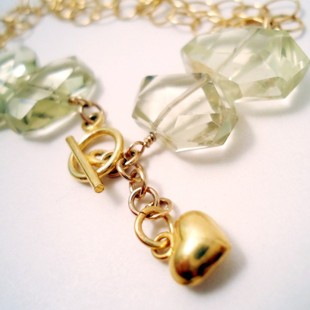 Gelbes Armband - Zitrone Quarz Edelstein Schmuck Nugget Gold Kette Herz Charme B-43 von jewelrybycarmal