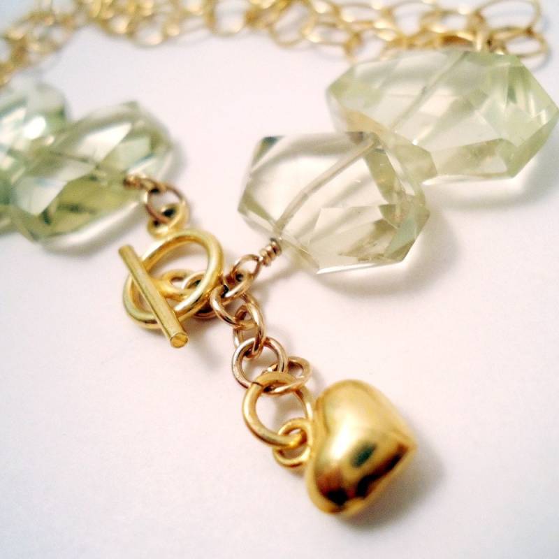 Gelbes Armband - Zitrone Quarz Edelstein Schmuck Nugget Gold Kette Herz Charme B-43 von jewelrybycarmal