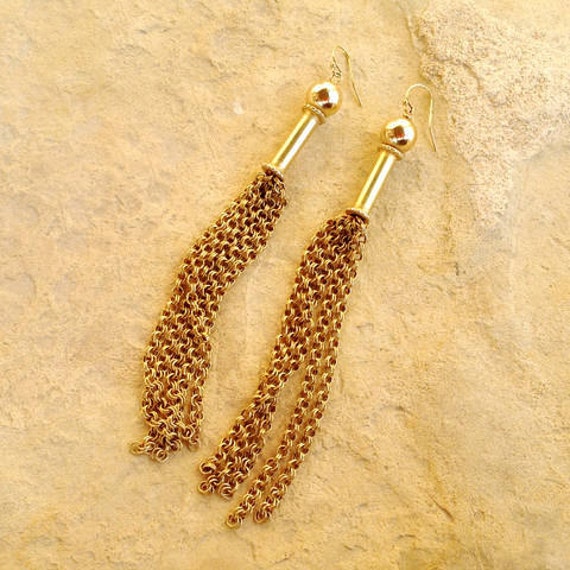 Gold Quasten Ohrringe - Lange Kette Baumeln Schmuck Schulterstauber Alltäglicher Unikat Mode Vogue von jewelrybycarmal
