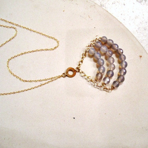 Graue Halskette Gelb Gold Schmuck Achat Edelstein Einzigartige Anhänger Perle Bar Kette Grau Tier Schicht N-115 von jewelrybycarmal