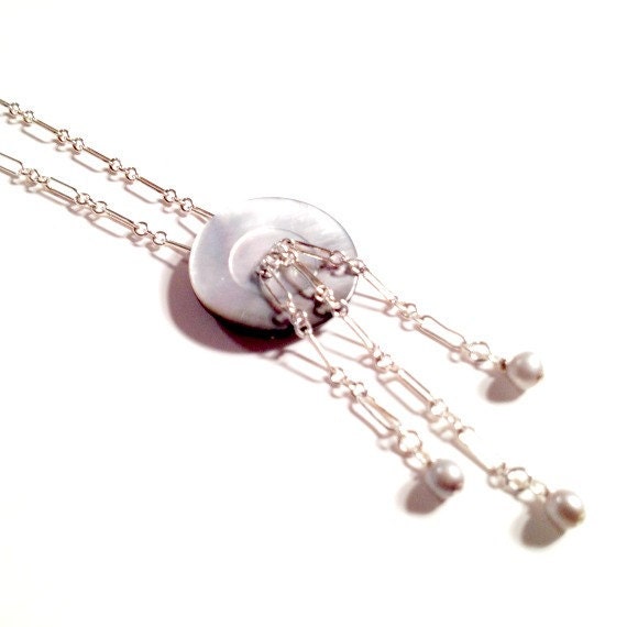 Graue Halskette - Knopf Anhänger Schmuck Sterling Silber Perlmutt Edelstein N-161 von jewelrybycarmal