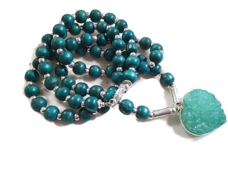 Grüne Halskette - Herz Anhänger Schmuck Lang Statement Silberschmuck Chunky Mode Trendy von jewelrybycarmal