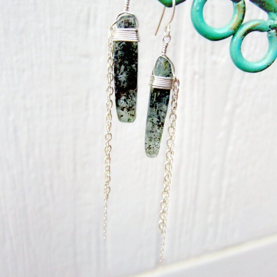 Grüne Kyanit Spike Ohrringe - Einzigartiger Handgemachter Schmuck Edelstein Sterling Silber Kette 925 von jewelrybycarmal