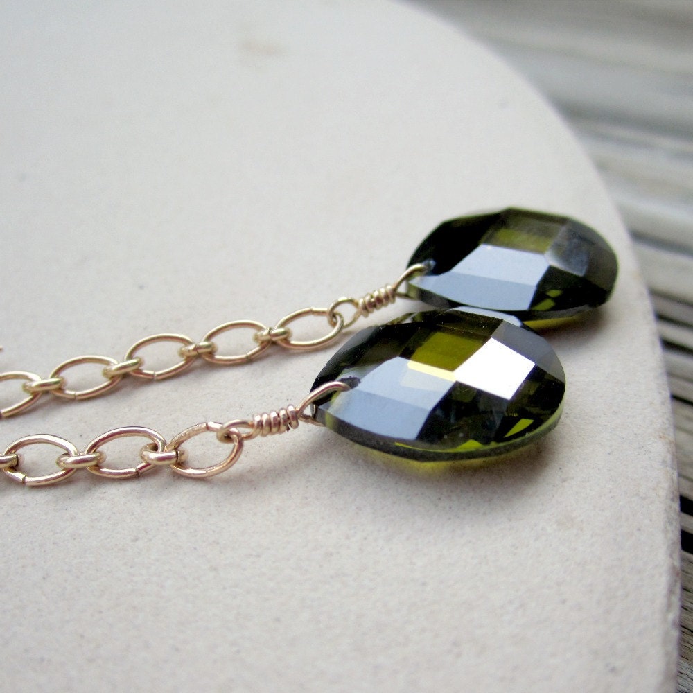 Grüne Ohrringe - Cz Schmuck Kettenohrringe Gelbgold Zirkonia Briolette Kette Tropfen Er-32 von jewelrybycarmal
