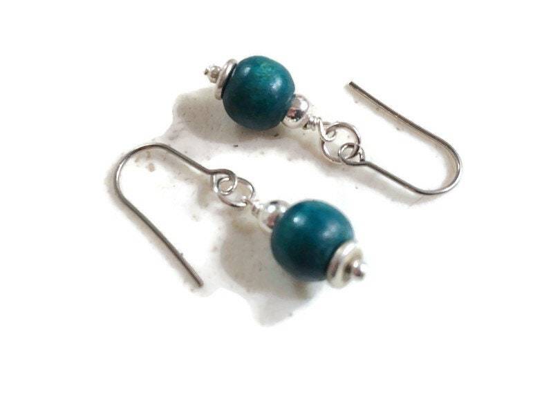 Grüne Ohrringe - Holzschmuck Silberschmuck Mode Dangle Durchbohrt von jewelrybycarmal