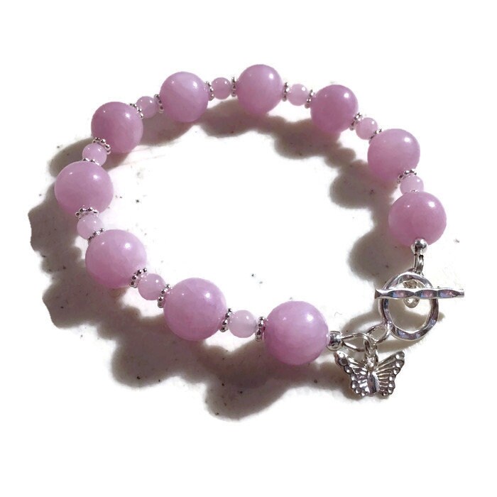Jade Armband - Flieder Edelstein Sterling Silber Schmuck Chunky Schmetterling Charme Statement Fett Perlen Pastell von jewelrybycarmal