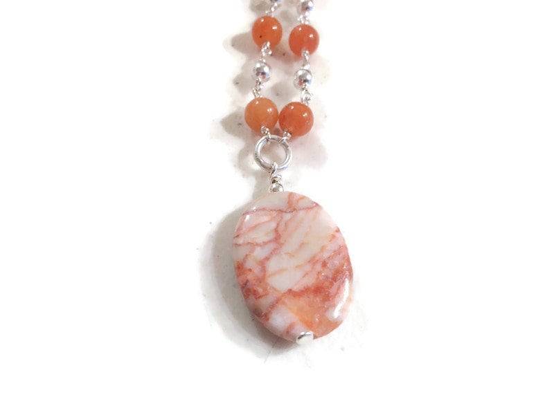 Karneol Halskette - Orange Edelstein Schmuck Achat Anhänger Sterling Silber Perlen Kette Unikat Handarbeit Karneol Halskette - Orange Edelstein Schmuck Achat Anhänger Sterling Silber Perlen Kette Unikat Handarbeit von jewelrybycarmal