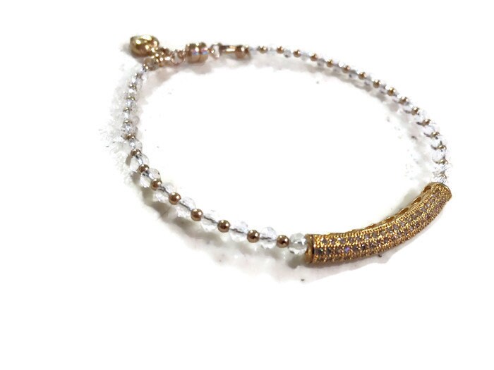 Klares Kristall Armband - Goldschmuck Herz Charm Schmuck Zierliche Hochzeit Unikat Handarbeit Fancy Ice Klares Kristall Armband - Goldschmuck Herz Charm Schmuck Zierliche Hochzeit Unikat Handarbeit Fancy Ice von jewelrybycarmal