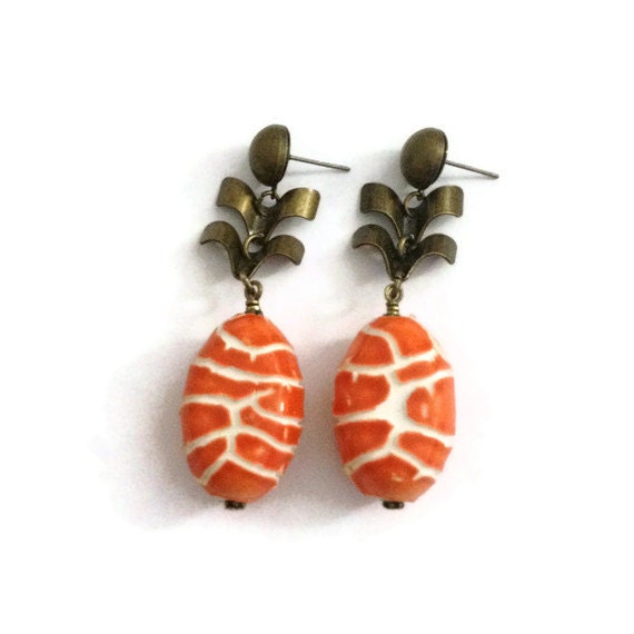 Korallen Ohrringe - Messing Chevron Schmuck Moderne Frühlingsmode Orange Geometrisch Er-159 160 von jewelrybycarmal