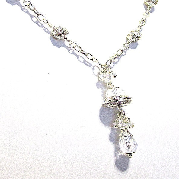 Kristall Kette - Silberschmuck Hochzeitsschmuck Lange Eisfunkeln Couture Mutter Der Braut Anhänger N-15 von jewelrybycarmal