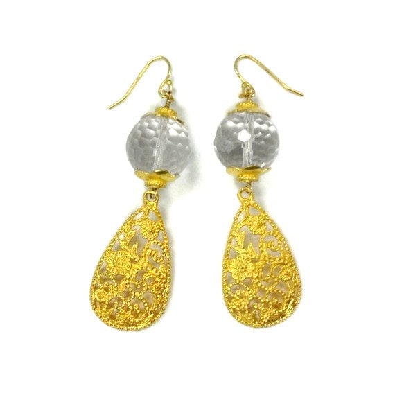 Kristall Ohrringe - Hochzeit Gold Tropfen 24K Vermeil Schmuck Jugendstil Edelstein Filigran Er-147 Kristall Ohrringe - Hochzeit Gold Tropfen 24K Vermeil Schmuck Jugendstil Edelstein Filigran Er-147 von jewelrybycarmal
