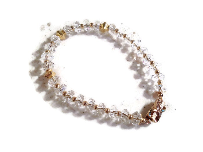 Kristall Quarz Armband - Hochzeits Schmuck Edelstein Gold Braut Luxe Box Verschluss von jewelrybycarmal