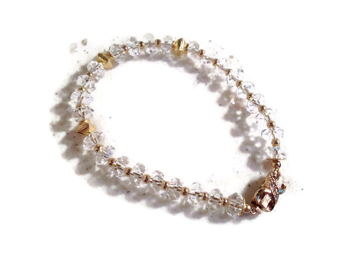 Kristall Quarz Armband - Hochzeits Schmuck Edelstein Gold Braut Luxe Box Verschluss von jewelrybycarmal