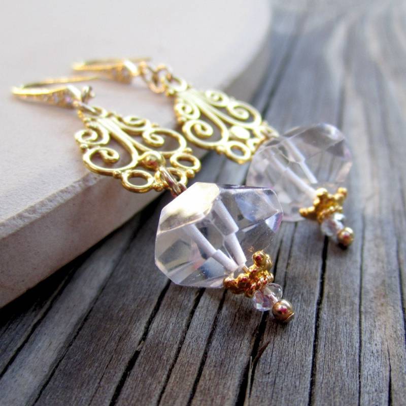 Kristallquarz Ohrringe - Hochzeitsschmuck Gelbgold Schmuck Edelstein Luxe Er-36 Kristallquarz Ohrringe - Hochzeitsschmuck Gelbgold Schmuck Edelstein Luxe Er-36 von jewelrybycarmal