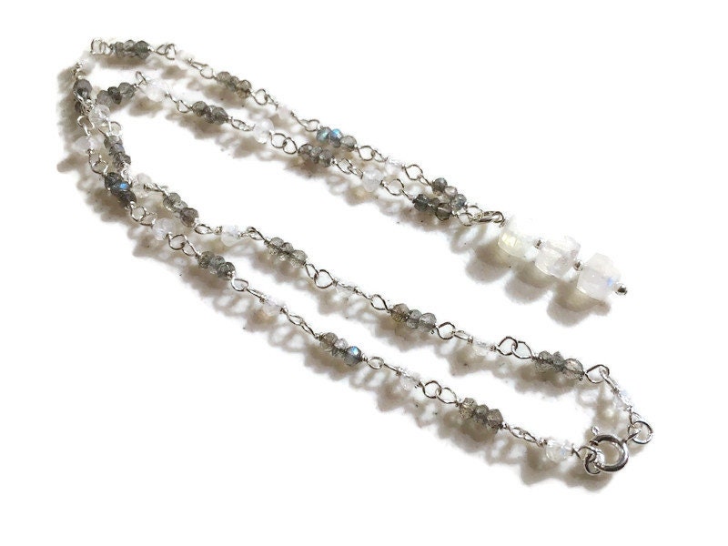 Labradorit Halskette - Regenbogen Mondstein Edelstein Schmuck Grauer Sterling Silber Alltagsschmuck von jewelrybycarmal