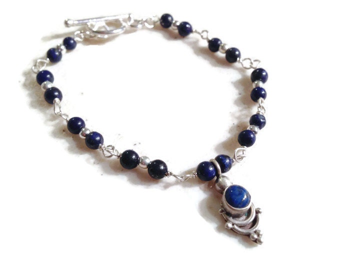 Lapis Armband - Marineblaues Sterling Silber Schmuck Navy Blue Edelstein Mode Charm von jewelrybycarmal