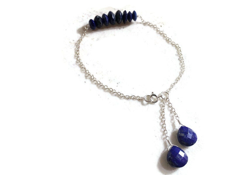 Lapis Armband - Navy Blue Schmuck Edelstein Sterling Silber Kette Zierliche von jewelrybycarmal