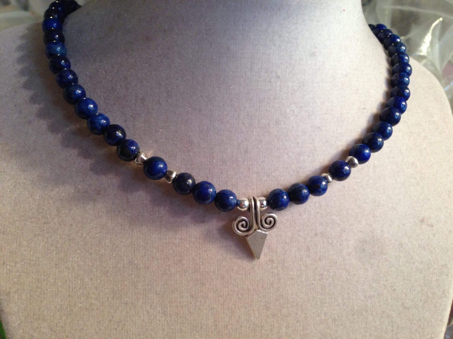 Lapis Blauer Schmuck - Sterling Silber Statement Edelstein Spike Anhänger Perlen Handgemacht Geschenk von jewelrybycarmal