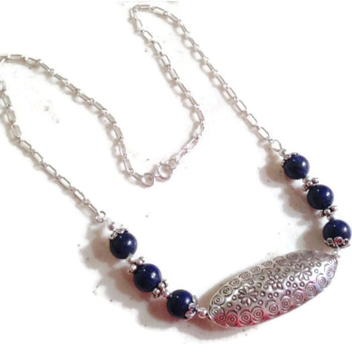 Lapis Halskette - Marine Blau Schmuck Sterling Silber Statement Edelstein Chunky Kette Anhänger Wire Wrapped von jewelrybycarmal