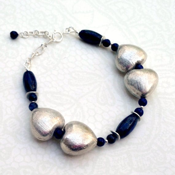 Lapis Lazuli Armband - Navy Blue Schmuck Mutter Tochter Sterling Silber Herz Edelstein von jewelrybycarmal