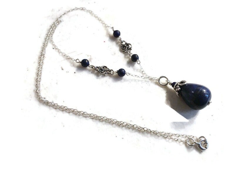 Lapiskette - Marineblaue Halskette Sterling Silber Schmuck Lapis Lazuli Anhänger Edelstein von jewelrybycarmal