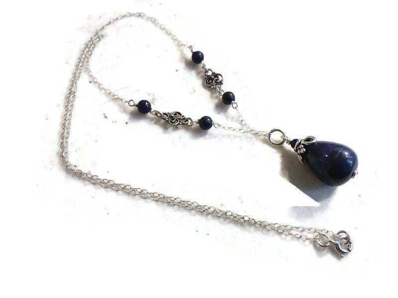 Lapiskette - Marineblaue Halskette Sterling Silber Schmuck Lapis Lazuli Anhänger Edelstein von jewelrybycarmal