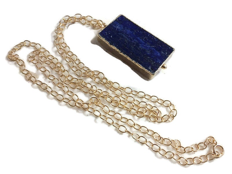 Lapiskette - Marineblauer Schmuck Lapis Lazuli Edelstein Goldschmuck Kette Anhänger von jewelrybycarmal