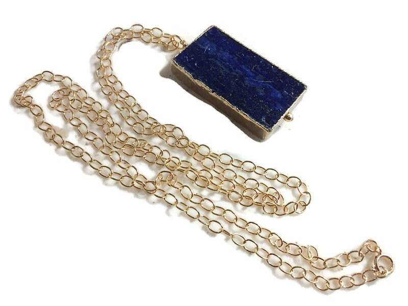 Lapiskette - Marineblauer Schmuck Lapis Lazuli Edelstein Goldschmuck Kette Anhänger von jewelrybycarmal