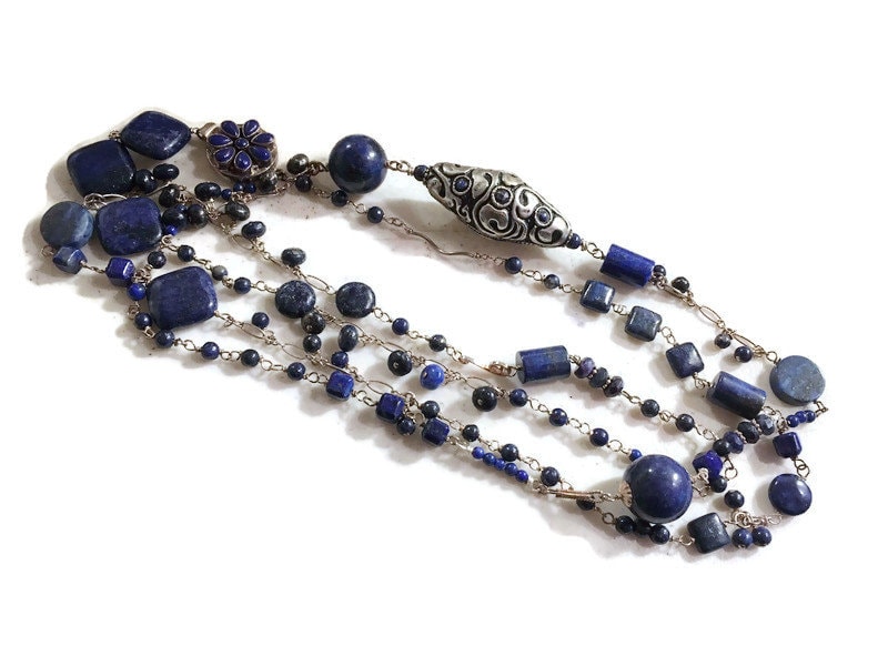 Lapiskette - Navy Blue Schmuck Sterling Silber Edelstein Box Verschluss Wrap Rosenkranz Stil von jewelrybycarmal