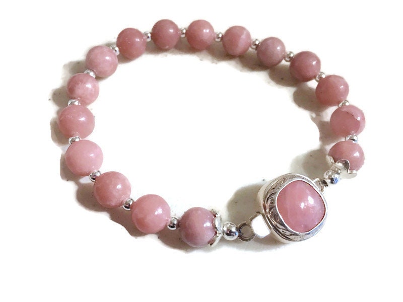 Opal Armband - Rosa Edelstein Schmuck Sterling Silber Oktober Geburtsstein Perlen Box Verschluss von jewelrybycarmal