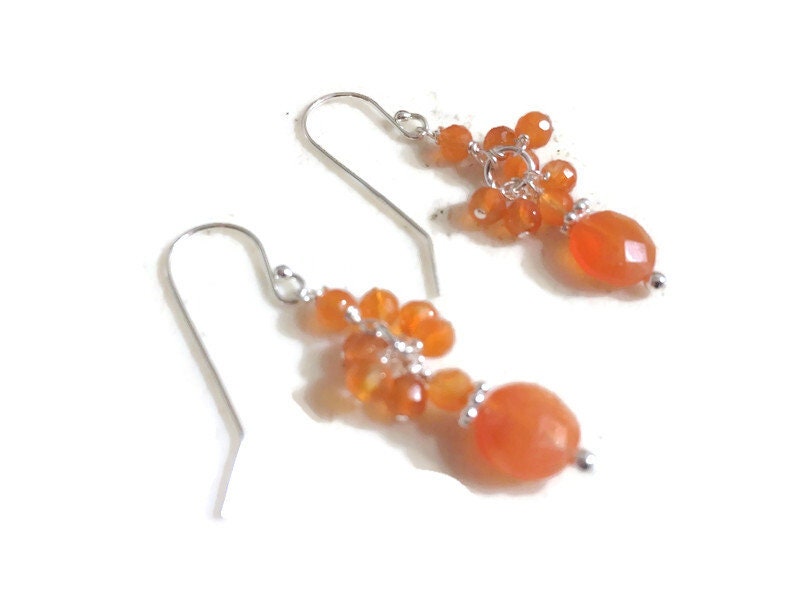 Orange Ohrringe - Karneol Edelstein Schmuck Sterling Silber Perlen Pierced von jewelrybycarmal