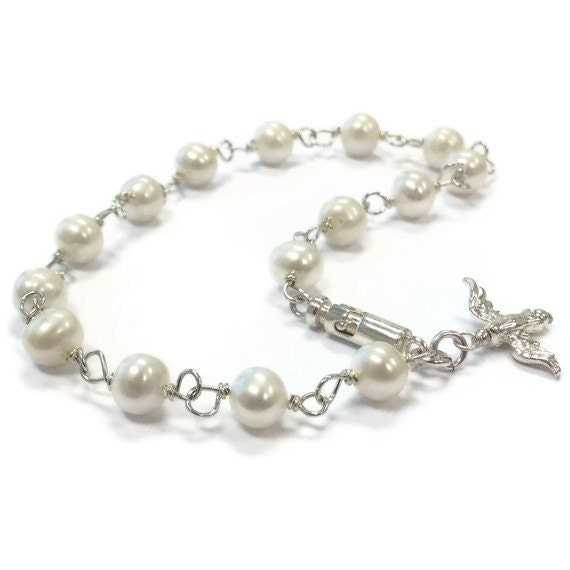 Perle Armband - Taube Charm Schmuck Sterling Silber Hochzeit Vogel Weiß Braut Frieden B-210 Perle Armband - Taube Charm Schmuck Sterling Silber Hochzeit Vogel Weiß Braut Frieden B-210 von jewelrybycarmal