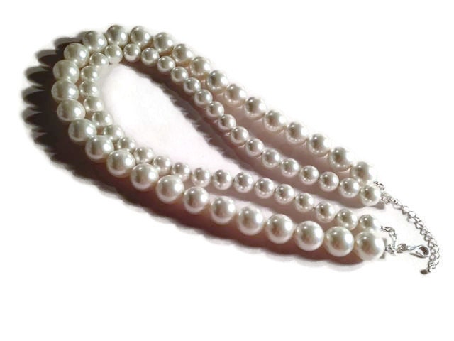 Perlenkette - Sterling Silberschmuck Weißer Hochzeitsschmuck Braut Chunky Verlängerungskette Perlenkette - Sterling Silberschmuck Weißer Hochzeitsschmuck Braut Chunky Verlängerungskette von jewelrybycarmal