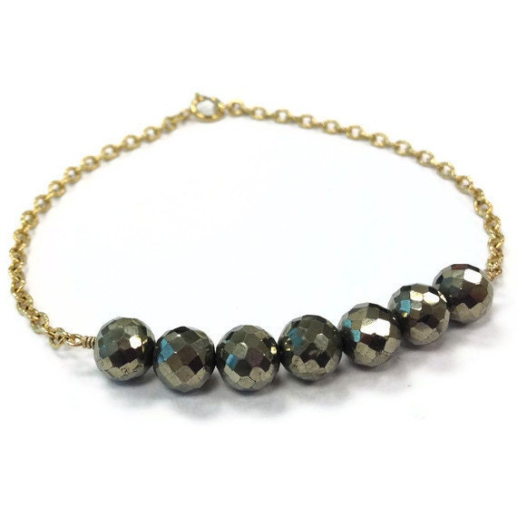 Pyrit Armband - Bead Bar Schmuck Gelbgold Kette Everyday Modern Skinny Layer Stack Fools Gold Mixed Metal von jewelrybycarmal